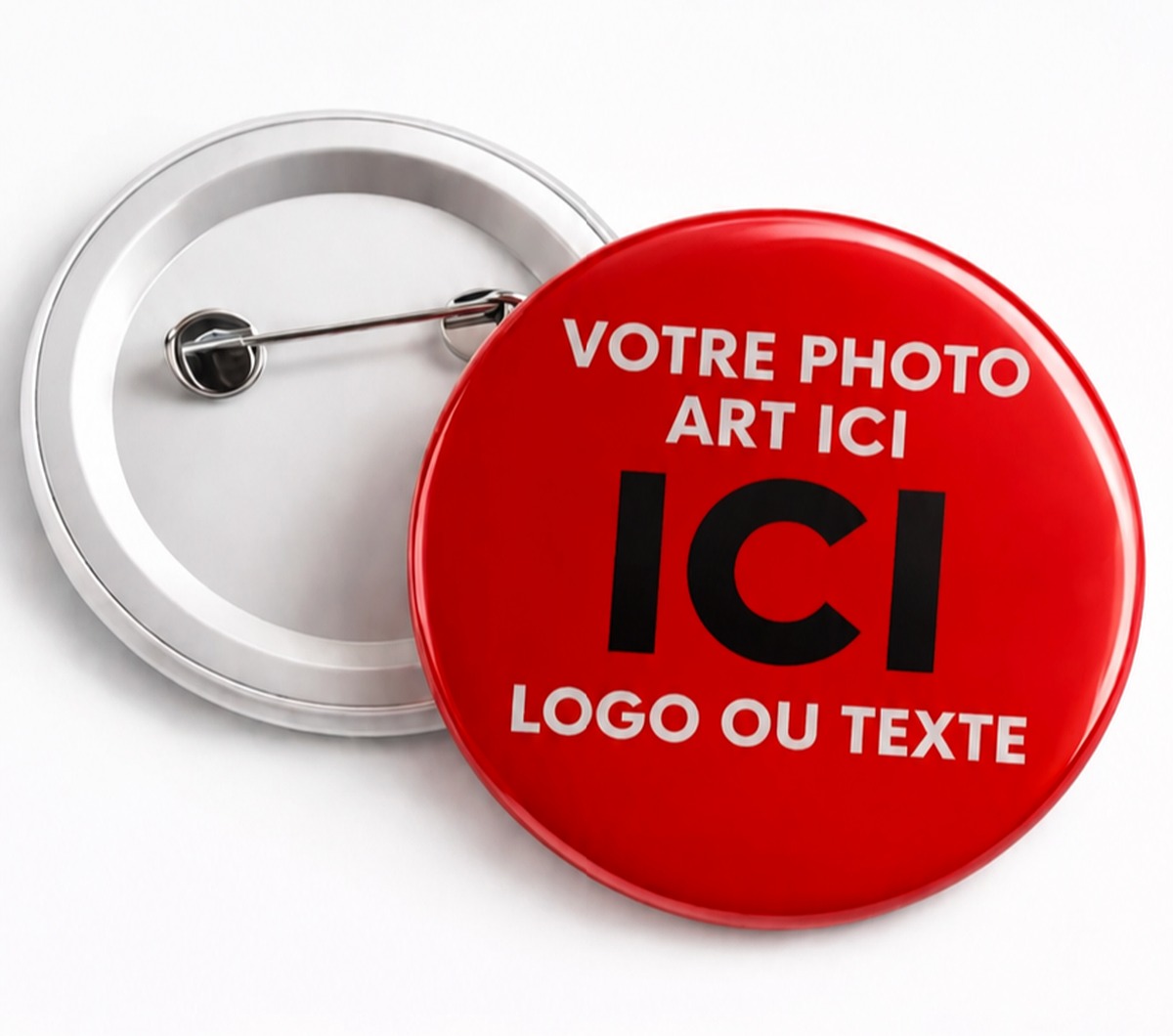 Badge personnalisé rouge avec texte Votre photo art ici